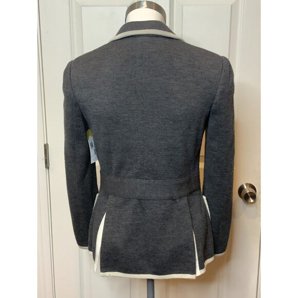 Sacai Gray 100% Wool Double Breasted Blazer W/ White Trim, Size 2 - Picture 6 of 10